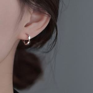925 실버 미니 웨이브 원터치 링 귀걸이 