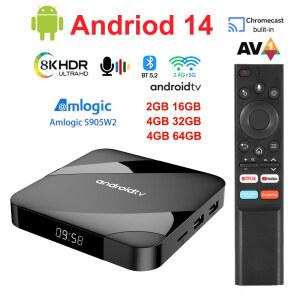 셋톱 박스 ATV 안드로이드 14 TV 쿼드 코어 듀얼 와이파이 음성 리모컨 미디어 플레이어 8K 4K 4GB 32GB 64GB AV1 S905W2 2GB 16GB
