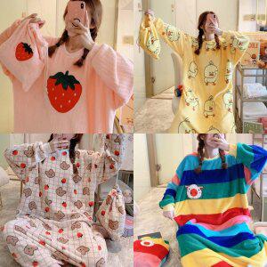 [니뽐니씨]원피스잠옷  잠옷 파자마 수면잠옷 극세사 수면원피스잠옷원피스 홈웨어 빅사이즈잠옷 털잠옷 잠