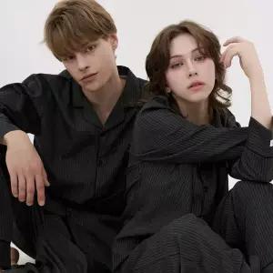 실크핏 모던 블랙 긴팔 커플 잠옷 세트