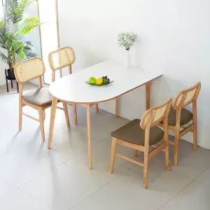 [공간미가구]크림우드 1200X800 반원형 미즈홈 체어 4인 식탁 세트