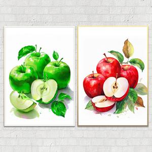 LTFTart 수채화 청사과 홍사과 그림 알루미늄액자 프레임 재물을 늘려주는 풋사과 과일그림액자 풍수인테리어