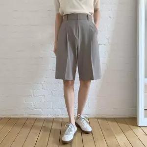 여성 핀턱 일자핏 레이온 스판 5부 슬랙스 팬츠