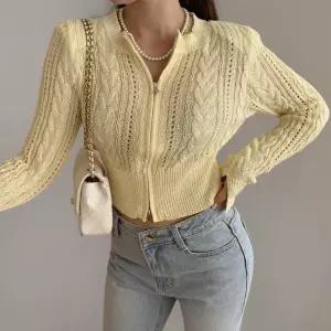 여성 숏 집업 니트 케이블 투웨이 가디건