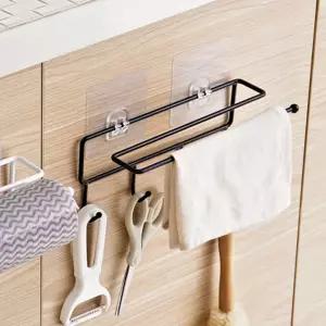 (블랙) 벽 부착식 조리도구 타올걸이/행주/걸이/주방/타올/걸이대/걸기/거치대/다용도/타월/무타공/벽고정