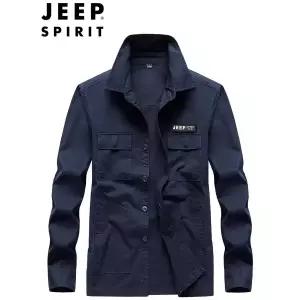 JEEP SPIRIT 봄 가을 순면 남성 긴팔 셔츠 대형 사이즈 루즈 캐주얼 카고 남방