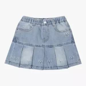 [신디키즈] 리본자수 플리츠 데님 스커트 CIWH25801_7358