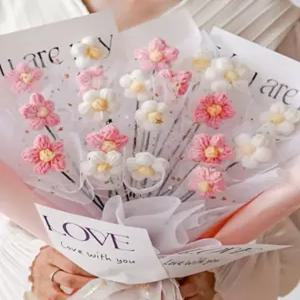 뜨개 꽃다발 DIY 키트 6색 코바늘 니트 꽃 재료세트 인테리어 조화 만들기 키트  졸업식 꽃