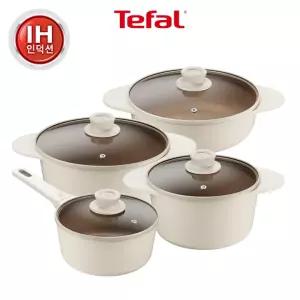 [테팔] 세라믹 인덕션 주물 아이콘 오트밀크 냄비 4종(편수18+양수20+곰솥24+전골24)
