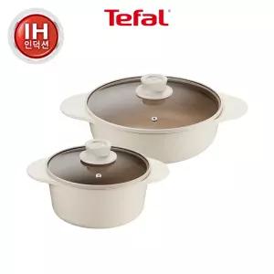 [테팔] 세라믹 인덕션 주물 아이콘 오트밀크 냄비2종(양수18+전골24)