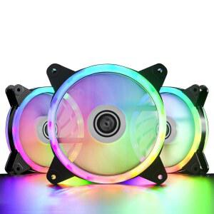 [미국배송] DS 120MM PWM 팬 PC 케이스용 3팩 LED RGB 케이스 CPU 쿨러 수냉식 라디에이터 시스템(ASUS AURA SYNC 또는 MSI 미스틱 컨트롤과 호환 B 시리즈)
