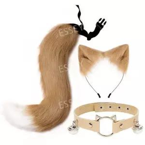 고양이 스트랩 기념일 귀 여위 꼬리 가면 코스프레 여우 코스튬