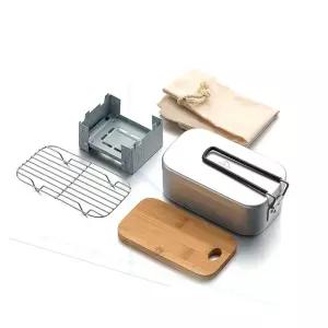 스텐 사각 반합 세트 쿠커 도시락 미니멀 캠핑 미니 가방 백패킹 찜기 소형