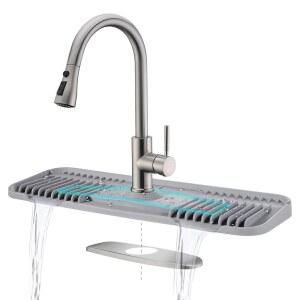 2세대 실리콘 수도꼭지 매트, 주방 싱크대용 절단 가능한 원형 중앙이 있는 드립 캐처, 데크 플레이트가 수도꼭지용 맞춤 제작 라이트 그레이