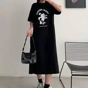 편안한 루즈핏 블랙 반팔 원피스 롱티셔츠 캐주얼 (WFK5UCR)