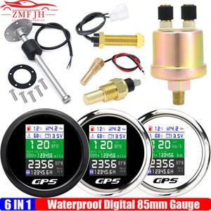 커스텀 디지털 GPS 속도계, 타코미터, 연료 레벨 게이지, 수온, 오일 프레스, 전압 0-190ohm, 6 in 1, 85mm