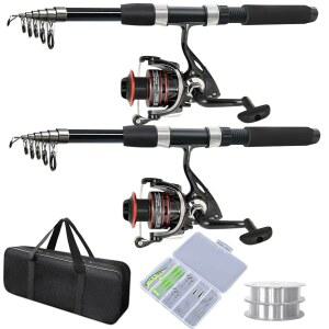 2PACK 낚싯대 콤보, 텔레스코픽 스피닝 릴 여행용 소금물 담수용 콤보