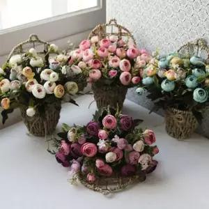 라탄바구니 벽걸이 화분 1P 장미 조화화분 장식소품 WA39338