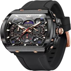 OLEVS 토나우 네모 스퀘어 남성 시계 패션 라지 페이스 실리콘 밴드 다기능 크로노그래프 쿼츠 방수