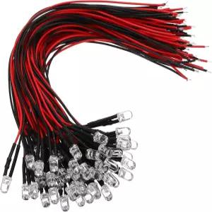 파티킬 3V - 6V 5mm LED 발광 다이오드 RC DIY 표시등 장식용 50팩 프리 유선 미니 전구 램프 흰색