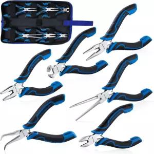 SPEEDWOX 6피스 미니 플라이어 세트 - 바늘 코 엔드 커팅 구부러진 대각선 긴 및 라인맨 플라이어로 보석