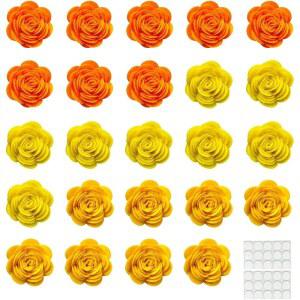 공예용 펠트 천 꽃 장식품 24개, DIY 선물 포장 카드, 바느질, 스크랩북, 사진 액자 앨범 장식용 스티커 30개 포함 1.2인치 부직포 (옐로우 시리즈)
