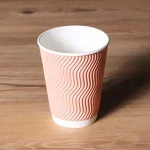 일회용 3중 단열컵 웨이브 코랄핑크 칼라 360ml(12온스) 커피 종이컵 100개