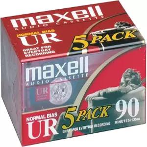 Maxell UR 90 노멀 바이어스 블랭크 오디오 녹음 카세트 테이프 저소음 90분 시간 5팩