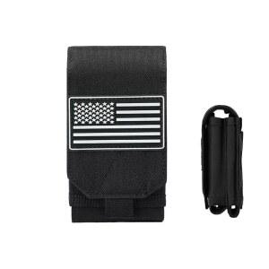 JichuET 듀얼 몰리 폰 파우치, 전술 밀리터리 허리 가방, 범용 휴대폰 홀더 유틸리티 EDC 미국 국기 패치 포함, 블랙