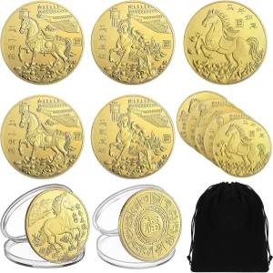 Huquary 10pcs 2026 말 조디악 동전 중국 행운의 새로움 새해 컬렉션 선물용 금박