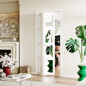 바너 홈 이중 접이식 도어, 30인치 x80인치 개구부, 하드웨어 키트가 포함된 4리터 미러 옷장 도어 패널, MDF 화이트 방수 PVC 표면, 침실용 멀티폴드 내부