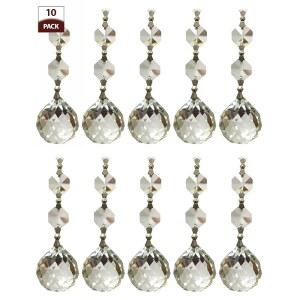 Royal Designs 샹들리에 투명 크리스탈 프리즘 펜던트 볼 면처리된 볼, 크롬 커넥터 포함, 5.1cm(2인치), 비즈 3개, 10개 세트