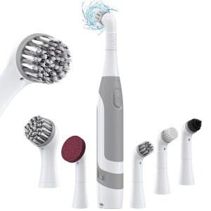 헬퍼 전기 청소 브러시(배터리 전원 포함), KH6A 소형 그라우트 브러시 & 5 교체 브러시, 그라우트용 경량 방수 스테인리스 스틸 와이어 타일, 모서리, 주방, 욕실