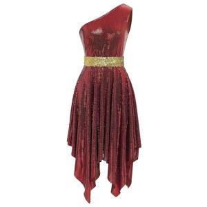 IBAKOM 여성들이 반짝반짝 칭찬하는 댄스 튜닉 드레스 원 숄더 글터 시퀀스 예배 오버레이 성인 교회 전례 댄스웨어