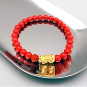 마녀공방 소원성취 여의주를 물고 있는 골드도금 실버 비휴 경면주사 팔찌