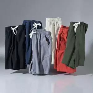 남성용 여름용 5부 밴딩 린넨 코튼 반바지 데일리 캐주얼 팬츠