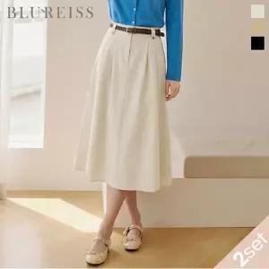 [블루레이스] [벨트SET]핀턱 코튼 플레어 스커트_B6S1SK8011
