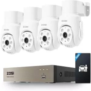 ZOSI 5MP 유선 카메라 시스템 4pcs 1080p 팬/틸트 360°뷰 실내 실외 AI 인체 차량 감지 야간 시야 원웨이