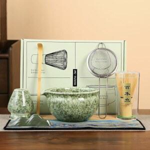 간라메이두 전통 말차 다도 세트, 세라믹 볼이 포함된 5피스 키트, 대나무 거품기, 홀더, 스트레이너, 그린