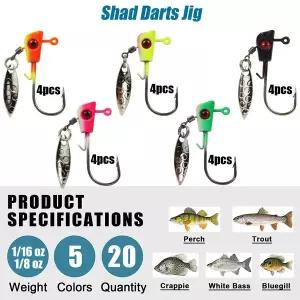 지그헤드 20개 낚시 바늘 언더스핀 쉐드 다트 크래피 트라우트 루어 1/16 1/8온스 잉어 액세서리 도구 세트