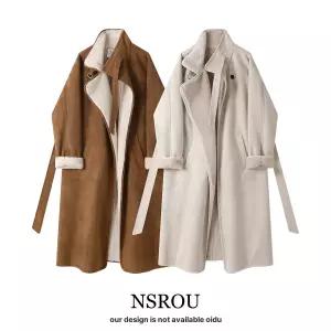 여성 롱코트 양털 안감 더블버튼 코트 리버시블 루즈핏