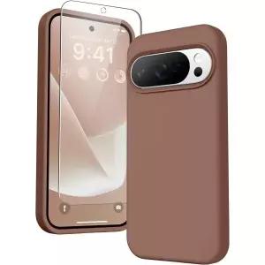 GONEZ 구글 픽셀 10/픽셀 10 프로 케이스, 액체 실리콘 케이스 (스크린 보호필름 포함), 전신 보호 커버,