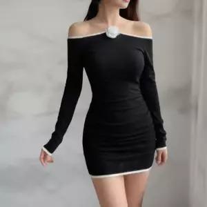 여성 바디콘 오프숄더 긴팔 미니드레스