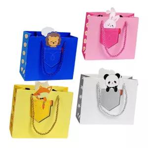 구디백 미니 종이 가방 귀여운 동물 캐릭터 쇼핑백 어린이집 유치원 선물 포장 4P