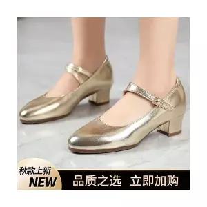 엘럽 여성용 워킹화 진피 라틴댄스화 성인 구두 속굽 미들힐 댄스화 사교광장 댄스 빈티지 화 박템5