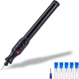 5Pc 교체 가능한 다이아몬드 팁 비트 금속 목재 유리 플라스틱 보석 가죽용 판화 펜이 포함된 전기 무선 펜
