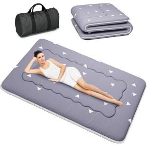 키젤리 일본식 이불 매트리스, 접이식 다다미 매트 휴대용 기숙사 침낭, 가방 및 스트랩, 바닥 두꺼운 수면 롤업 캠핑 매트리스(그레이 WS1, 60인치 X80