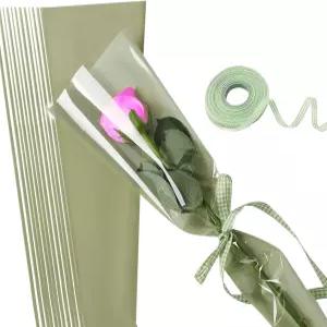 꽃다발용 UnnFiko 50팩 싱글 로즈 플라워 슬리브 꽃 포장지 플로럴 랩백 꽃꽂이 용품 결혼식용 리본 테이프