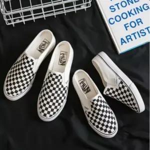 남성 체크단화 체크 캔버스화 뮬 남자 슬립온 화이트 WCAF88E