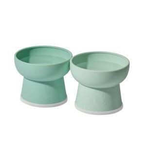 네코이치 2pcs, 수염 및 목 피로를 줄이기 위해 측정된 u2013 BPA 프리 플라스틱 상승 볼을 사용한 고양 물그릇 식기세척기 전자레인지 안전 미끄럼 방지, 구토 방지(오션 미스트)